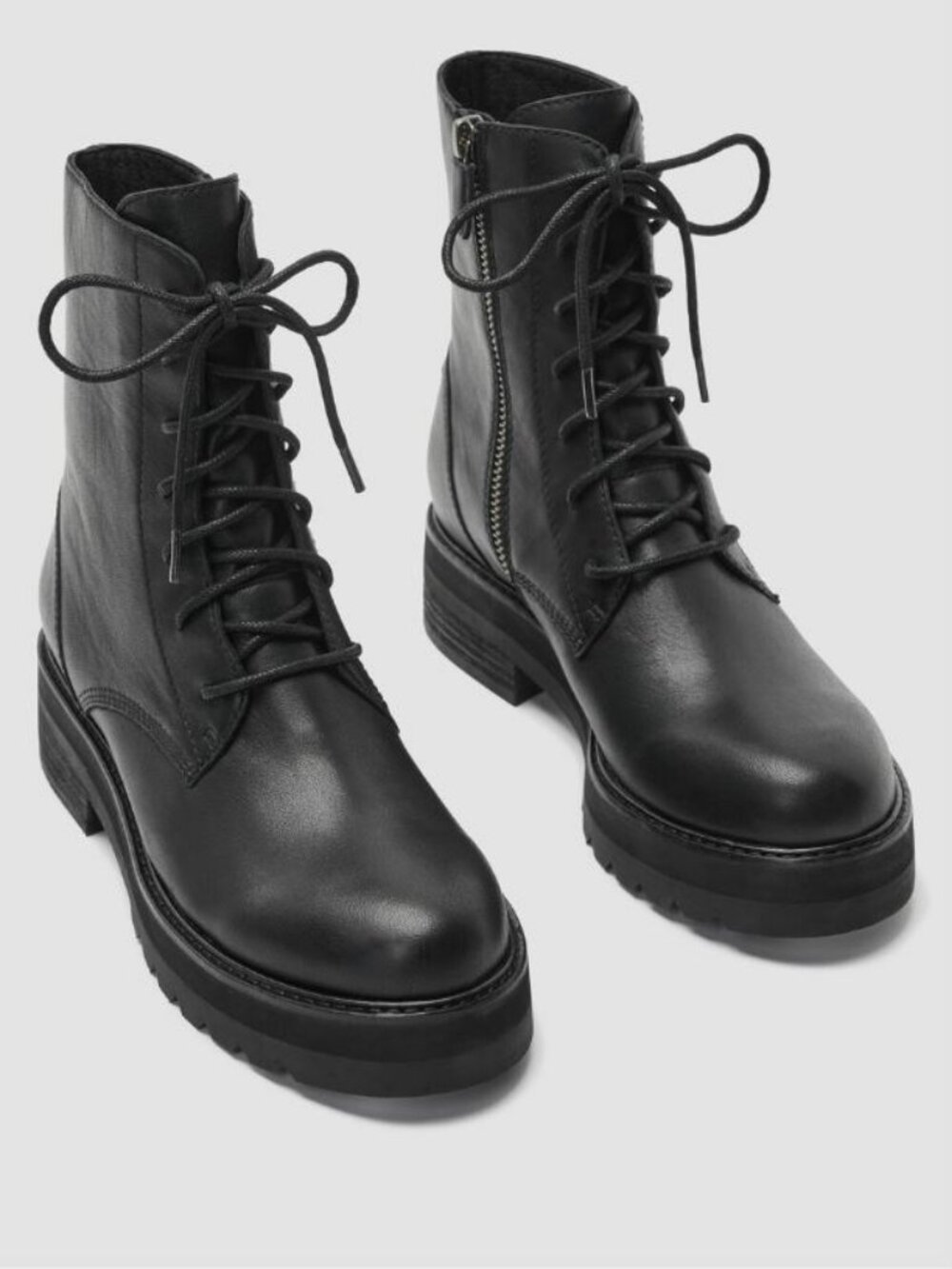 *NIB* EILEEN FISHER "COIN" BLACK LEATHER COMBAT BOOTS_$325_sz 8.5